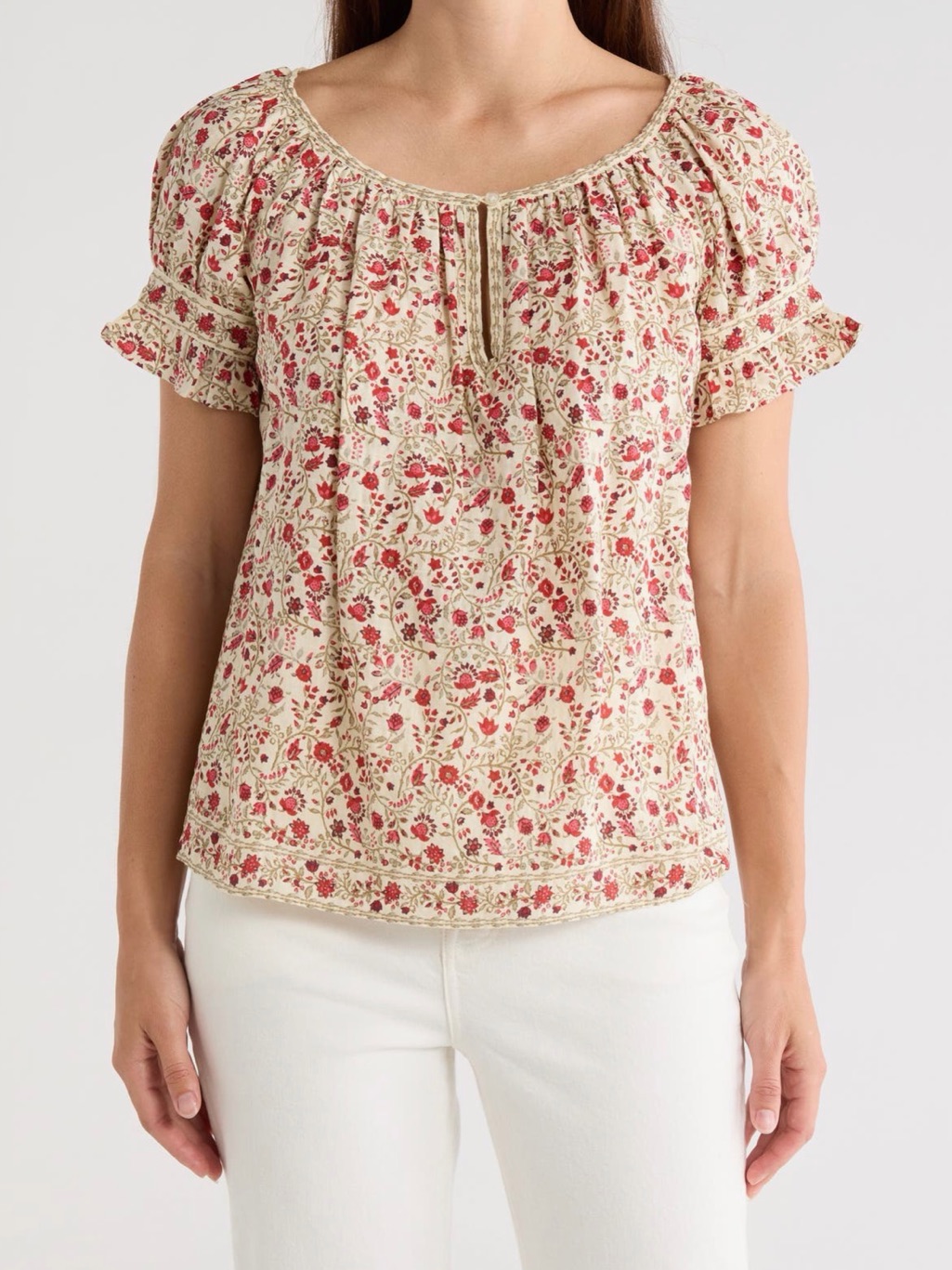 Max Studio Red Floral Ruffle Sleeve Top